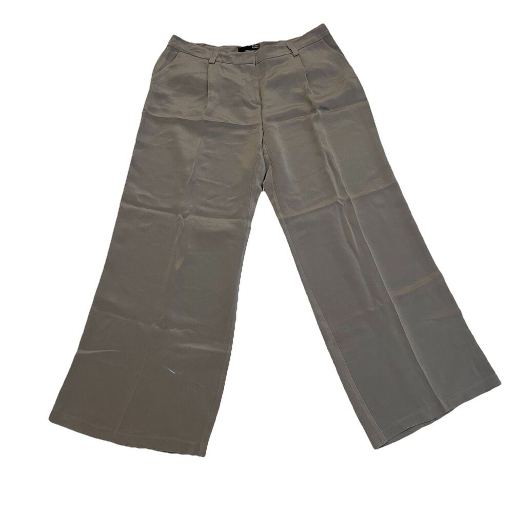 Eileen Fisher 100% Silk Pants Gray Crepe Trouser Wide Leg Petite - LP
